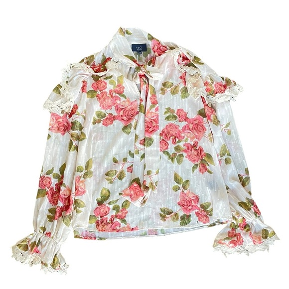 VICI Floral Rose Long Sleeve Blouse - Size Medium - Picture 1 of 7